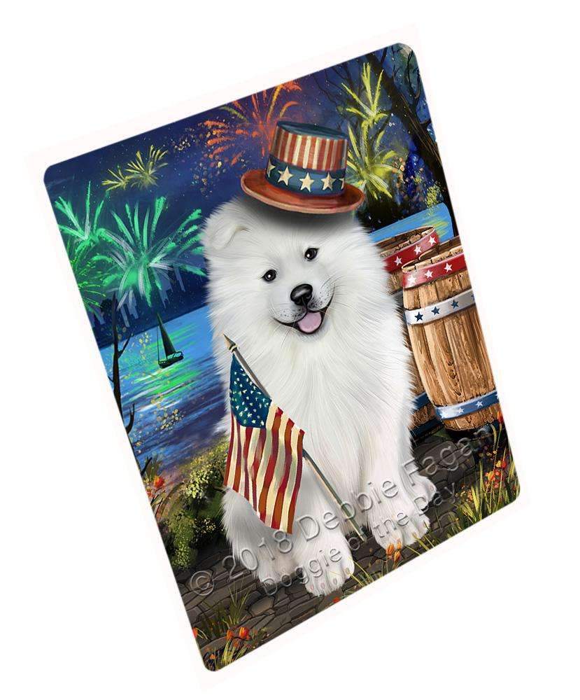 4Th Of July Independence Day Fireworks Samoyed Dog At The Lake Blanket Blnkt77007