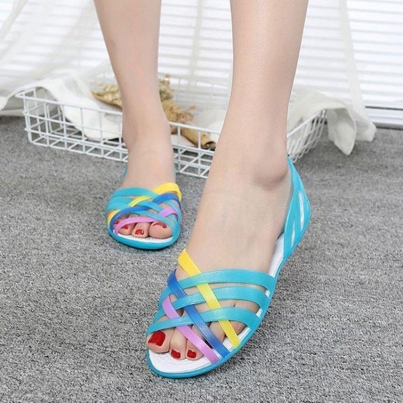 Microdeer 2022 New Fashion Women Comfortable Sandals Summer New Candy Color Women Cute Shoes Peep Toe  Outdoor Beach  Shoes Woman Flats