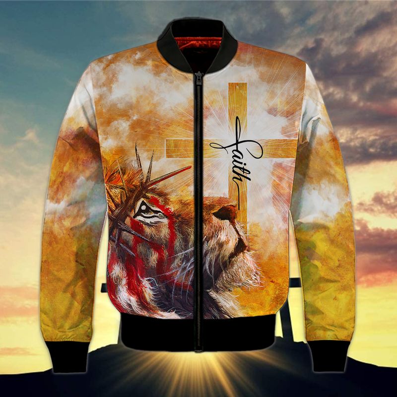 The Light Of Faith Cross And Lion 3D Full Print Bomber