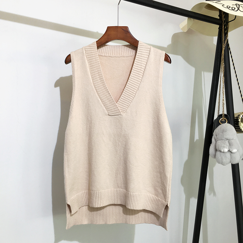 V-neck knitted vest women’s sweater autumn and winter new Korean loose wild sweater vest sleeveless sweater alx