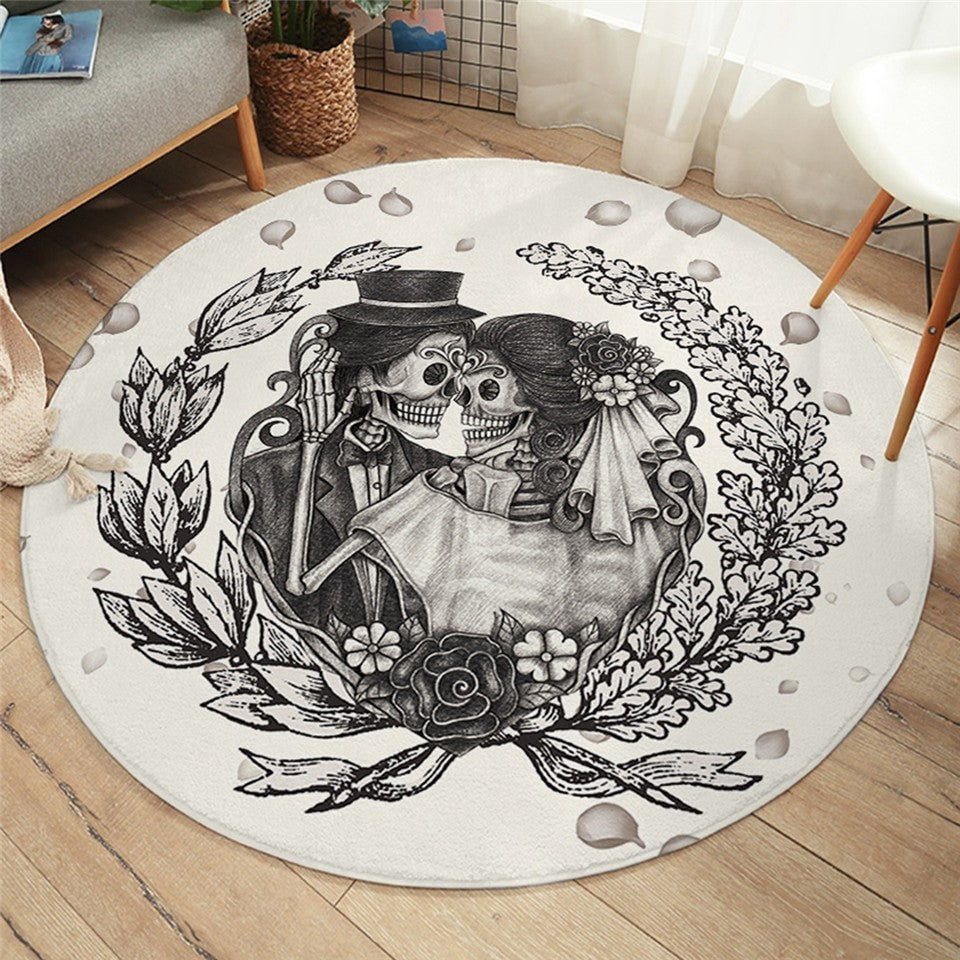 Gothic Skull Couple Wedding Day Theme Round Rug