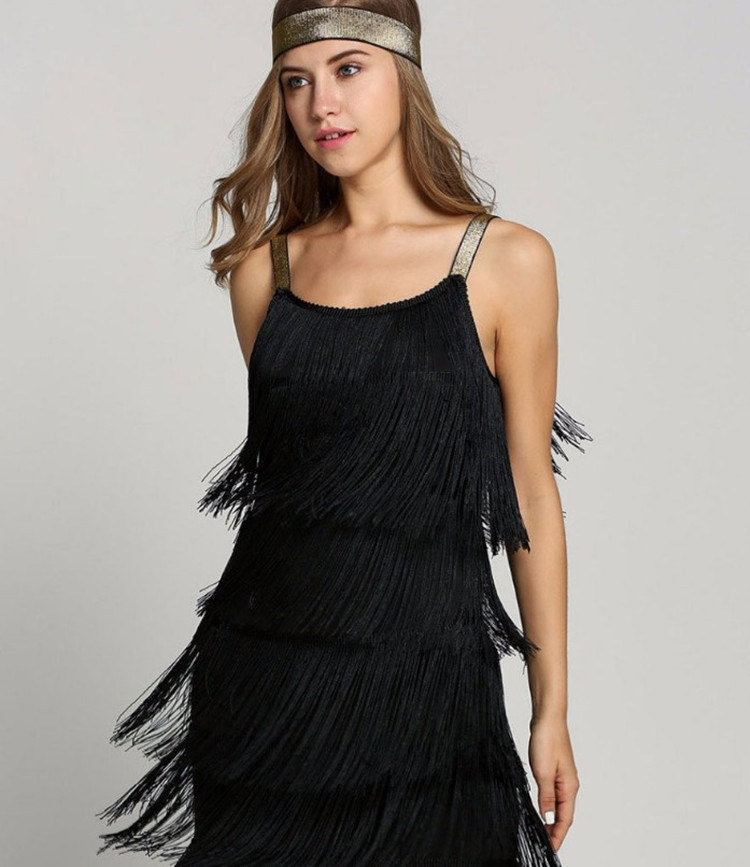 Tassel Dress Women Sexy Summer Flapper Beach Dress Strap Low Cut Black Silver White Short Fringe Party Dresses A-005 alx