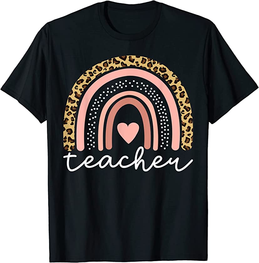 Boho Teacher Rainbow Leopard Teacher Appreciation Love Heart T-Shirt