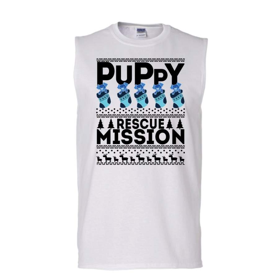 Puppy Rescue Mission T Shirt, Dog Merry Christmas T Shirt, Awesome t-shirts (Men’s Cotton Sleeveless)