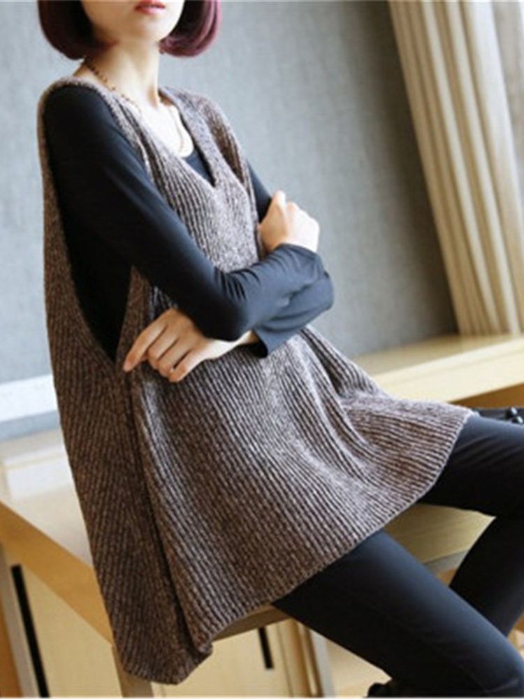 2022 New Mid-length Loose V-neck Sweater Vest Femal Sleeveless Solid Color Simple Fashion Knitted Sweater Pullover Women Spring alx