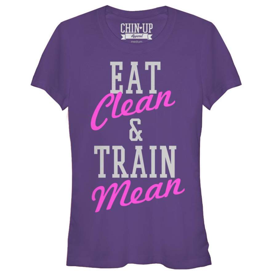 CHIN UP Junior’s Eat Clean Train Mean  T Shirt Purple