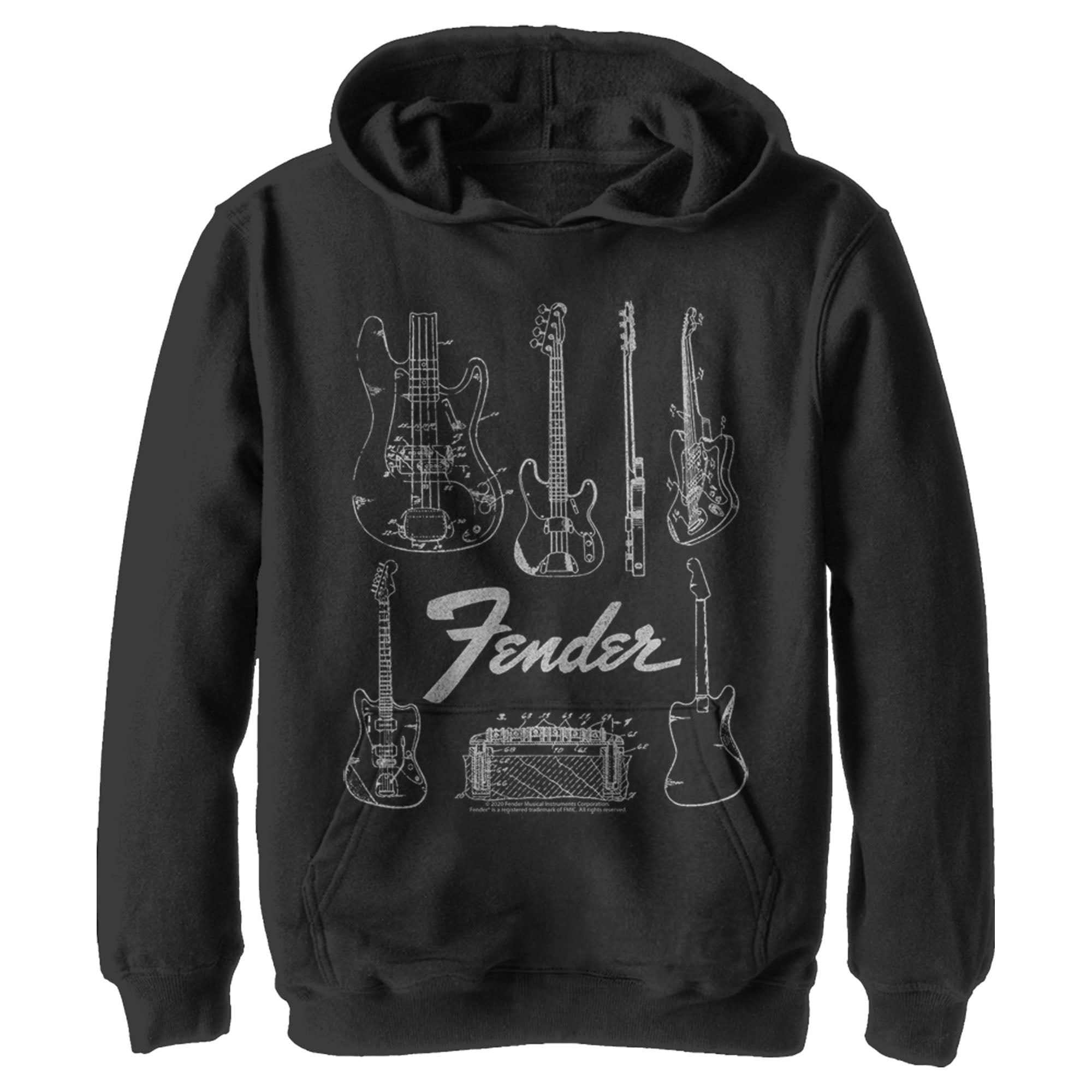 Boy’S Fender Guitar Chart Pull Over Hoodie