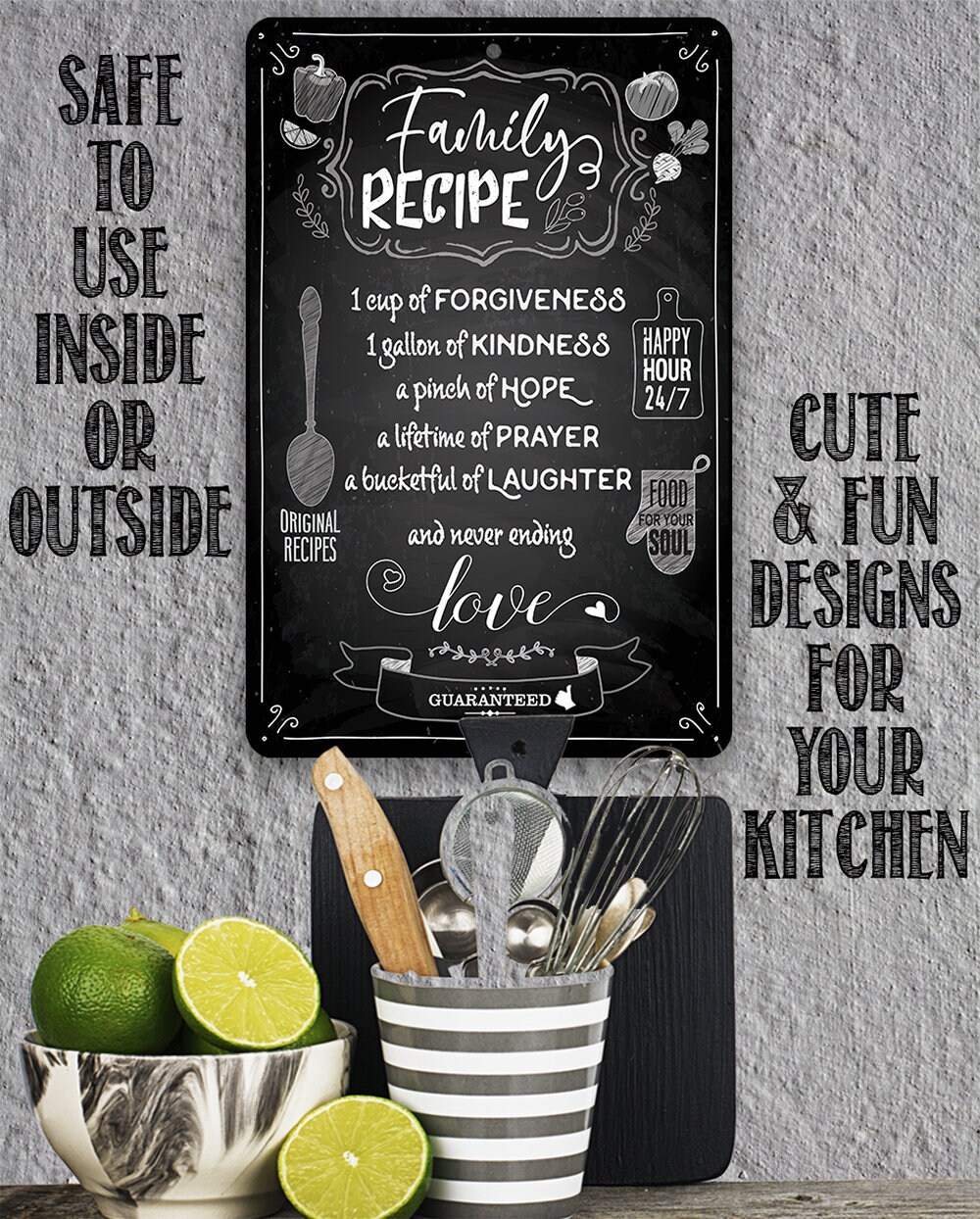 Family Recipe – Metal Sign – Choose 8″x12″ or 12″x18″ Use Indoor or Outdoor – Perfect Kitchen and Dining Room Decor – Makes a Great Gift