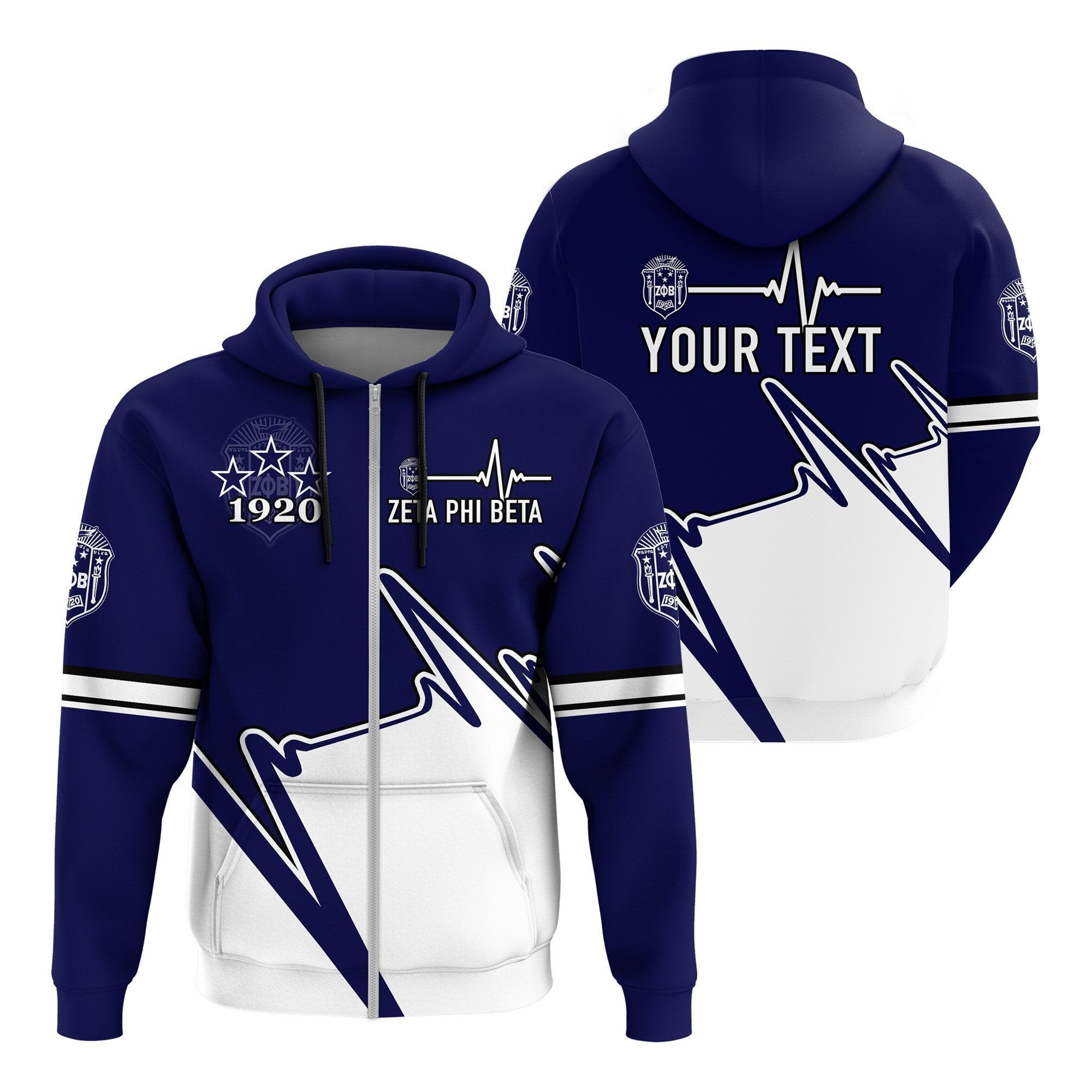 Sorority Hoodie – Personalized Heartbeat Zeta Phi Beta Zip Hoodie