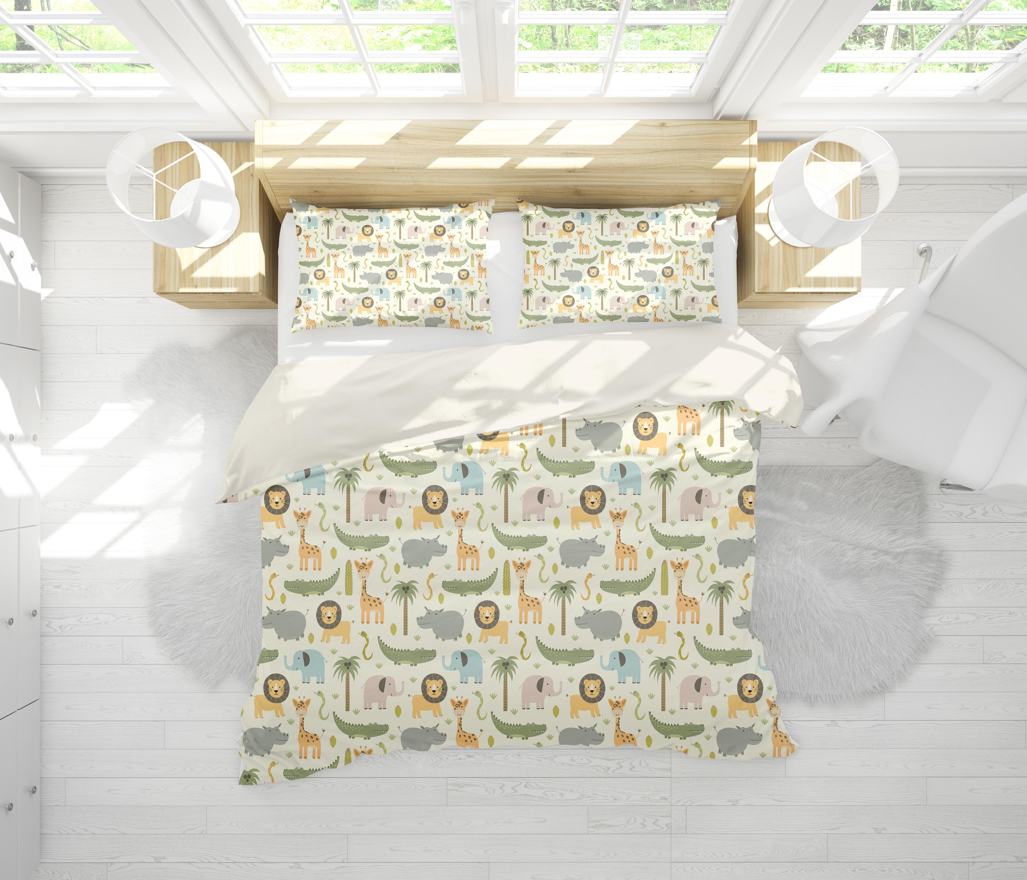 3D Giraffe Crocodile Lion Hippo Elephant Snake Tree Quilt Cover Set Bedding Set Pillowcases 77