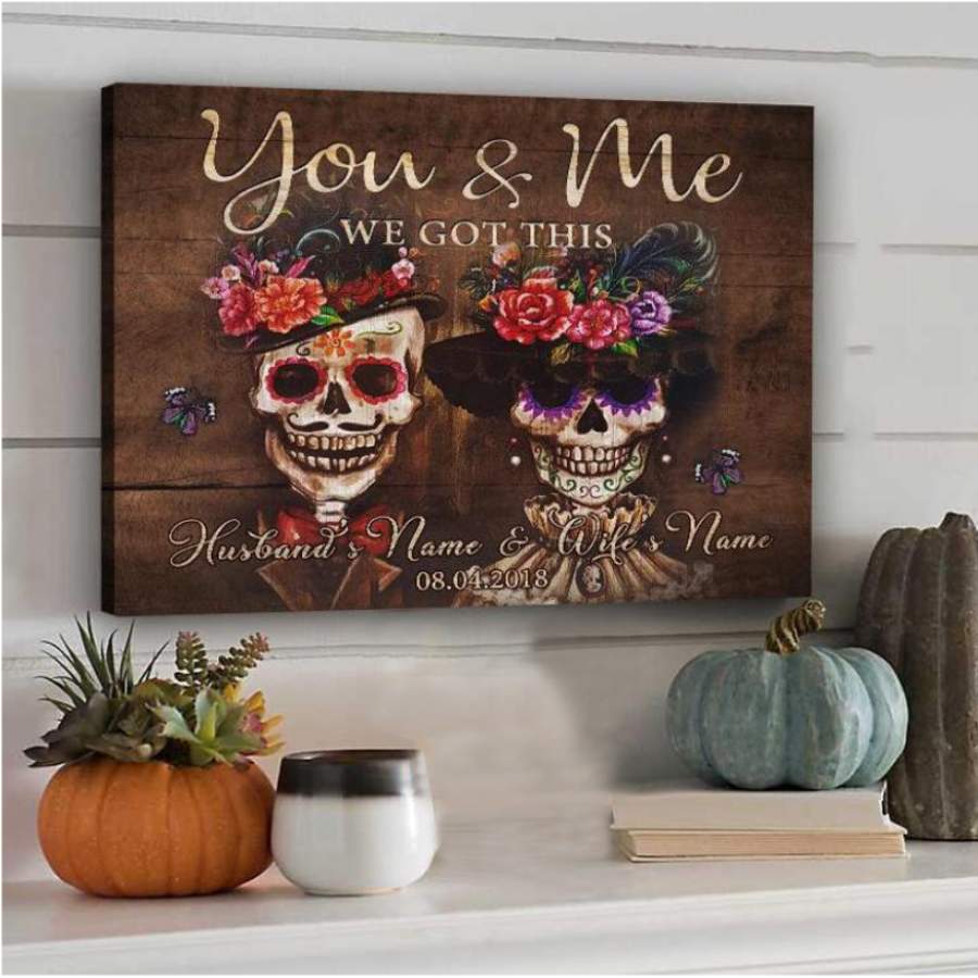 Halloween Mexican Skull Custom Name Canvas Wall Art Poster Anniversary Birthday Christmas Housewarming Gift Home Decor