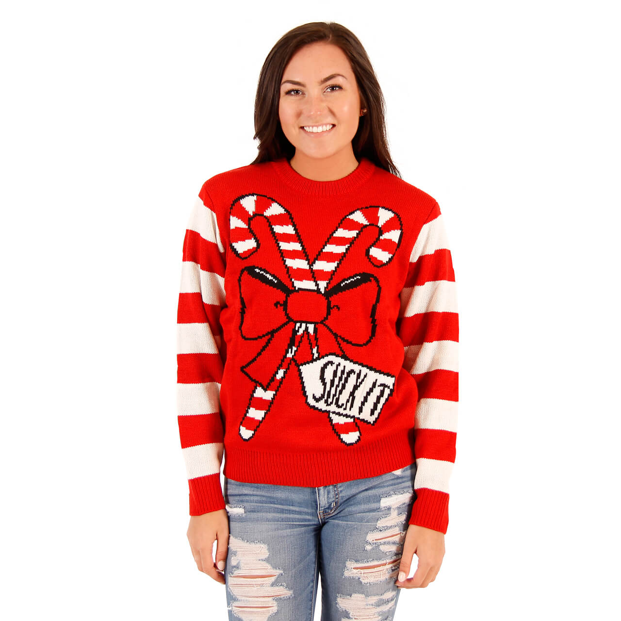 Women’S Suck It Candy Cane Funny Ugly Christmas Sweater