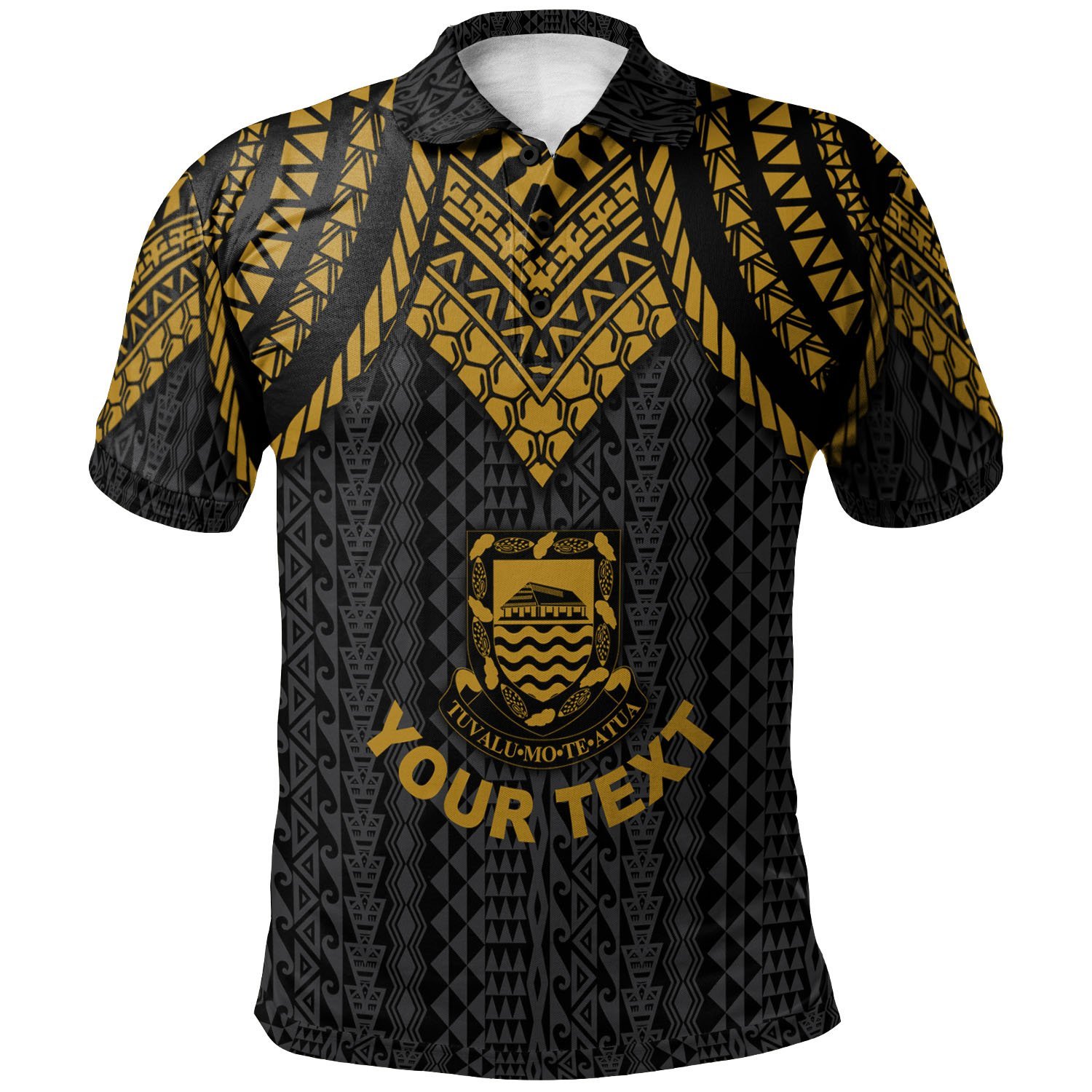 Tuvalu Custom Personalised Polo Shirt – Polynesian Armor Style Gold – BN39