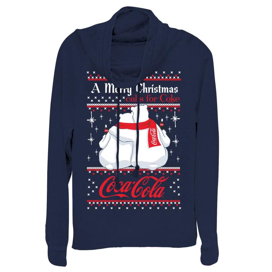 Coca Cola Junior’s Merry Christmas Polar Bear Cowl Neck Sweatshirt