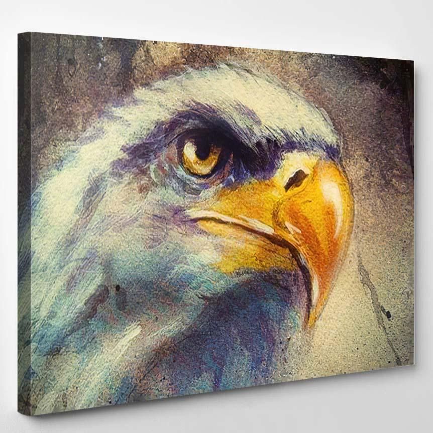 Painting Eagle On Abstract Background Color – Eagle Animals Canvas Art Wall Decor Christmas Gift Ideas