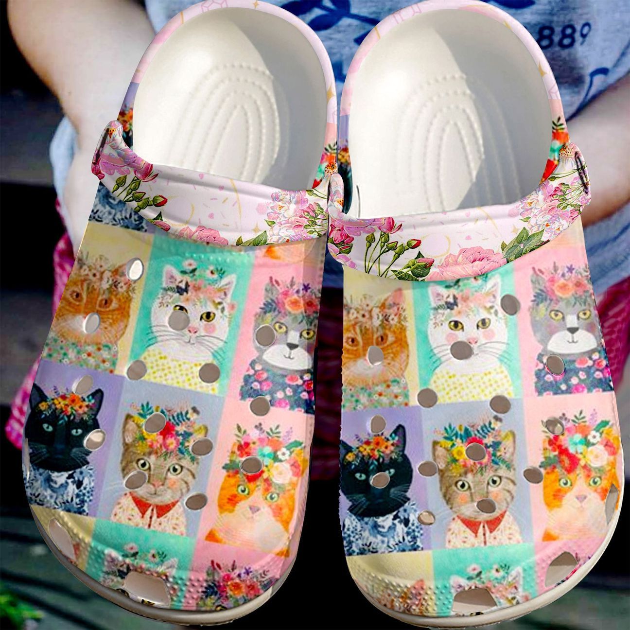 Cat Personalized Clog, Custom Name, Text Flowers Cats, Fashion Style For Women, Men, Kid, Print 3D