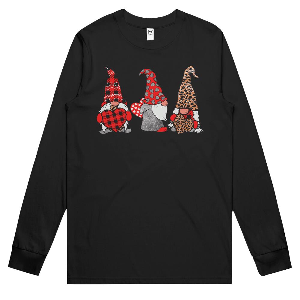 Three Gnomes Holding Heart Leopard Happy Valentine’S Day Tee Long Sleeve T Shirts