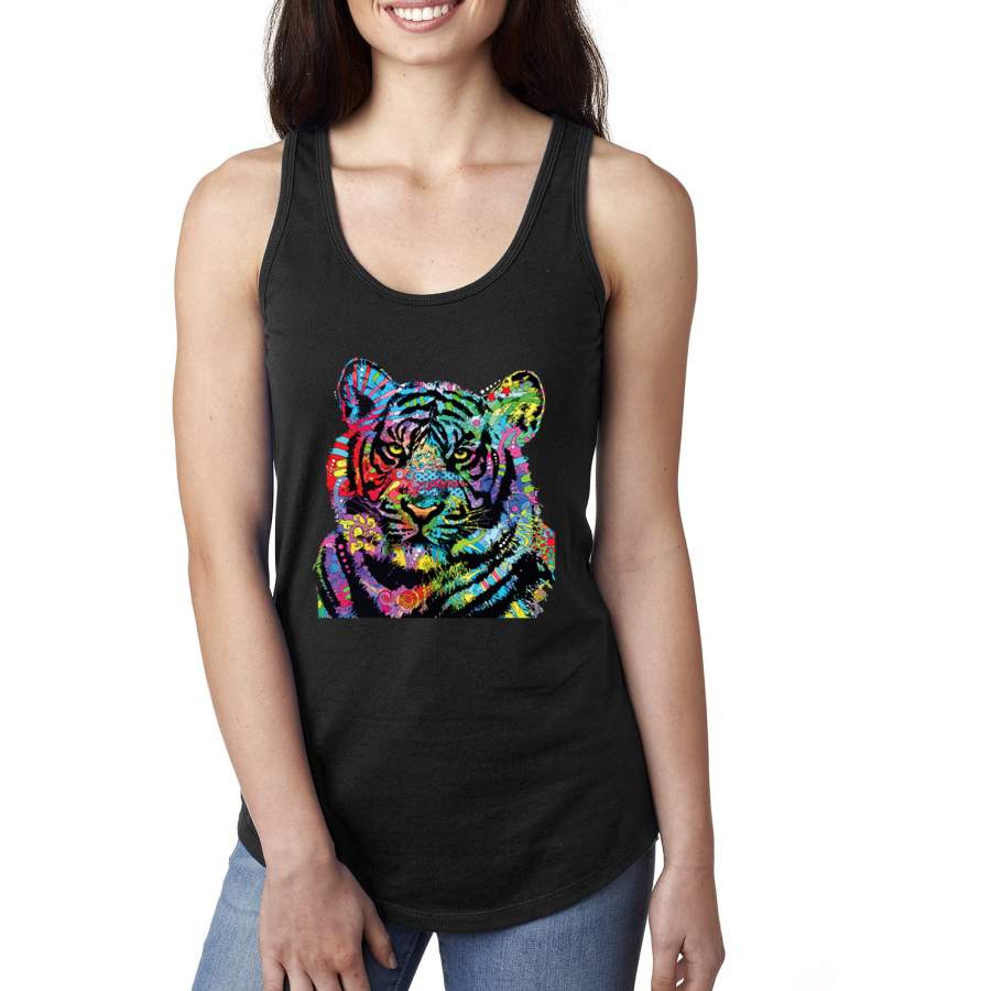 Cool Rainbow Neon Trippy Jungle Tiger Face Animal Lover Ladies Racerback Tank Top