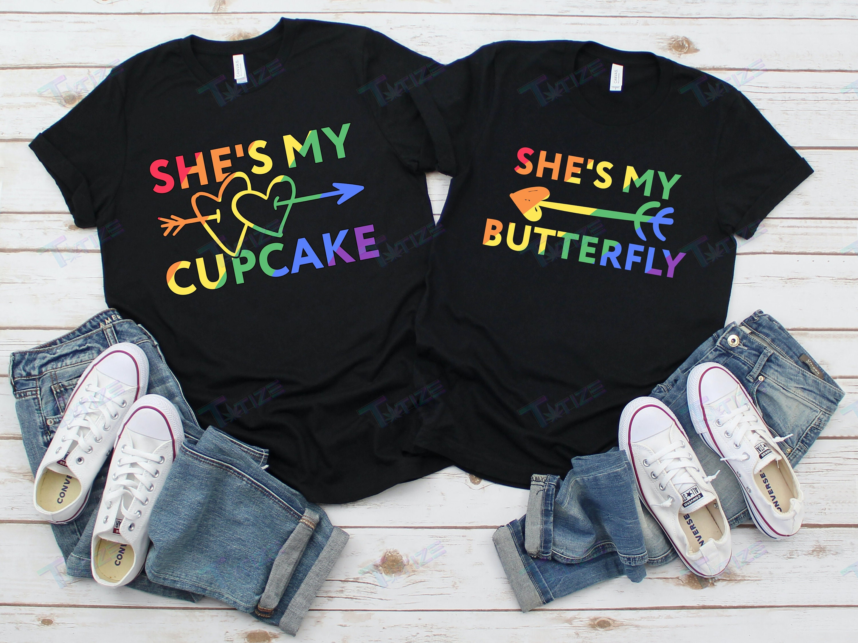 Lgbt Couple Matching Shirt She’S My Cupcake, She’S My Butterfly Graphic Unisex T Shirt, Sweatshirt, Hoodie Size S – 5Xl