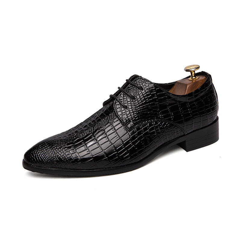 Crocodile Veins Lace-Up Pointed Toemal Business Dress Men Dress Shoes