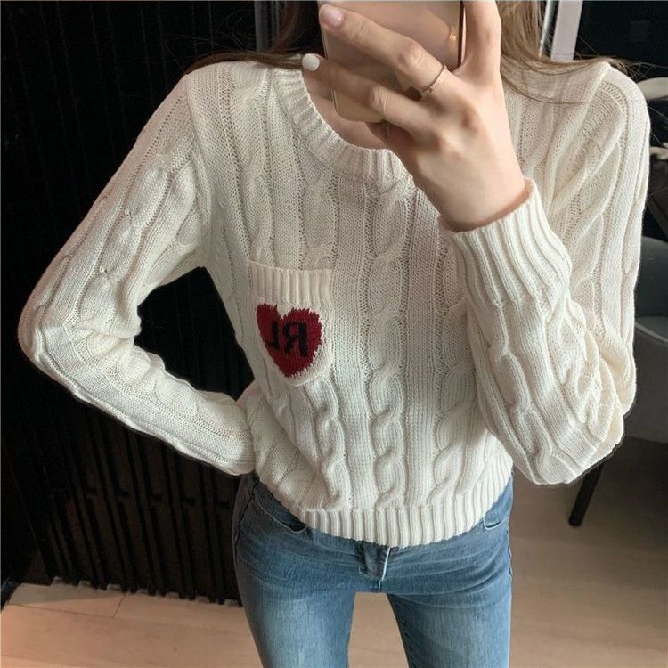 Woman Sweaters Chandails White Crew Neck Pullover Sweater Women’s Loose Fall and Winter Inner Wear alx