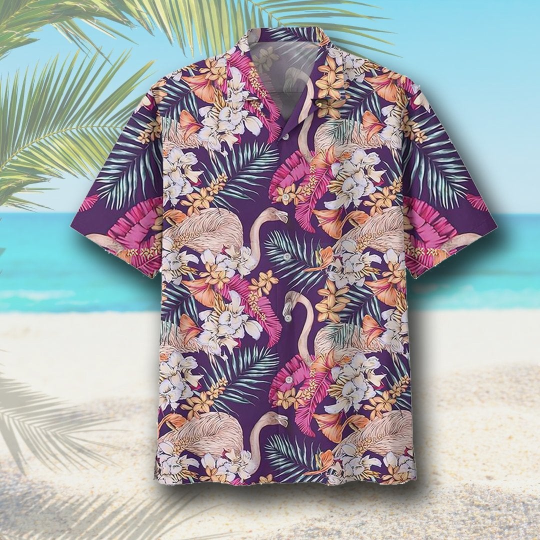 Flamingo Hawaiian Shirt Unisex Print Aloha Short Sleeve Casual Ha12725