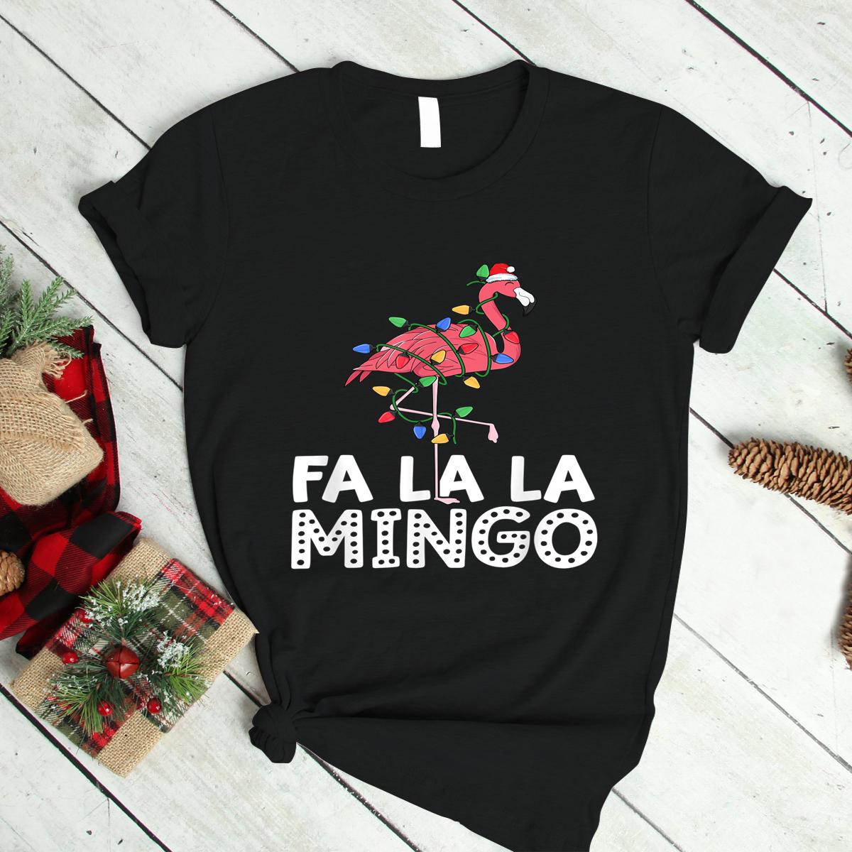 Fa La La Mingo Flamingo Christmas Tree Lights Tropical Xmas T Shirt