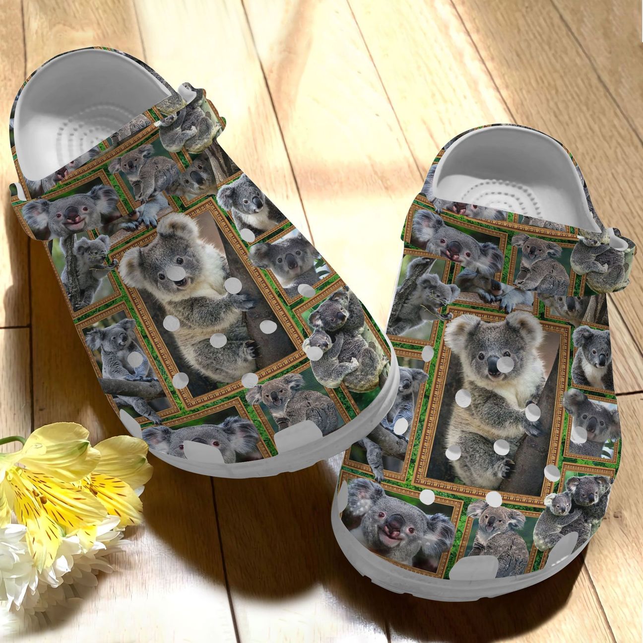 Koala Personalize Clog, Custom Name, Text, Fashion Style For Women, Men, Kid, Print 3D Whitesole Koala Family