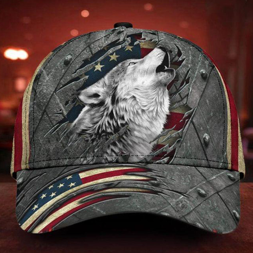 Wolf Hat 3D Print American Flag Cap Vintage Old Retro Unique Lone Wolf Hat For Men