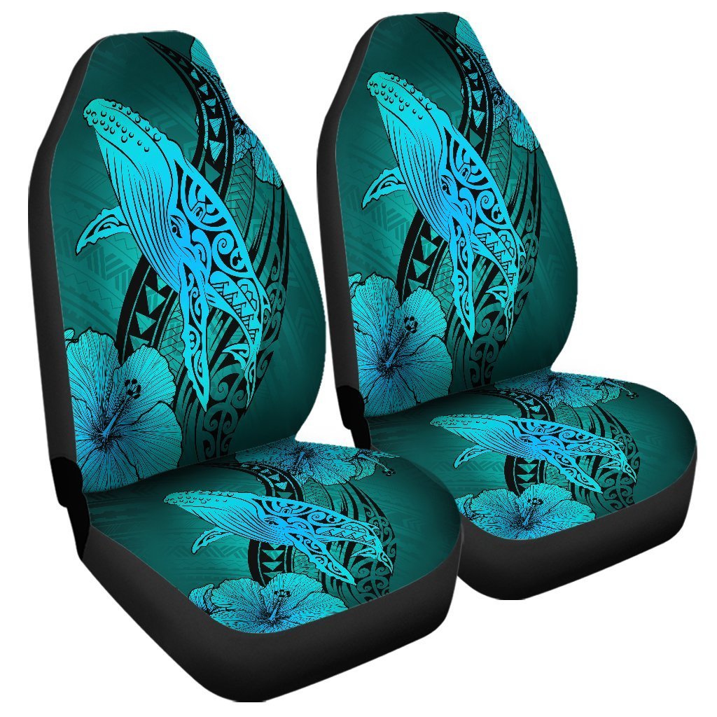 Hawaiian Map Whale Swim Hibiscus Polynesian Car Seat Covers – Turquoise