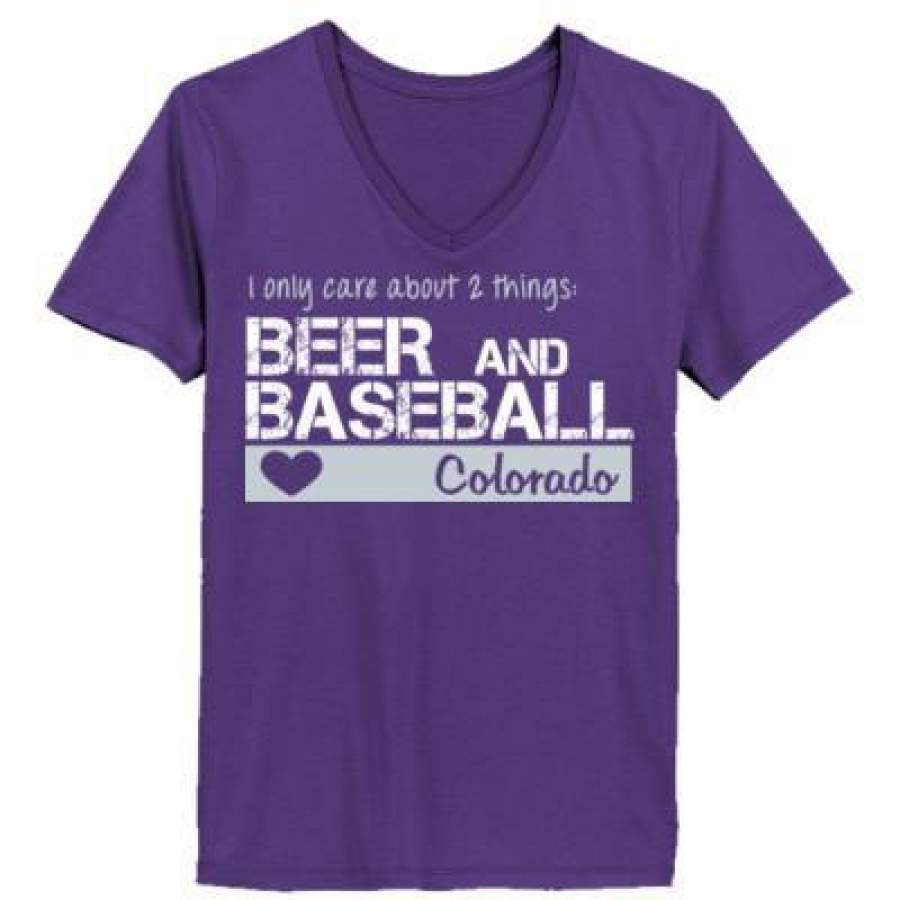 AGR Colorado Rockies I Only Care About 2 Things Beer And Baseball – Ladies’ V-Neck T-Shirt