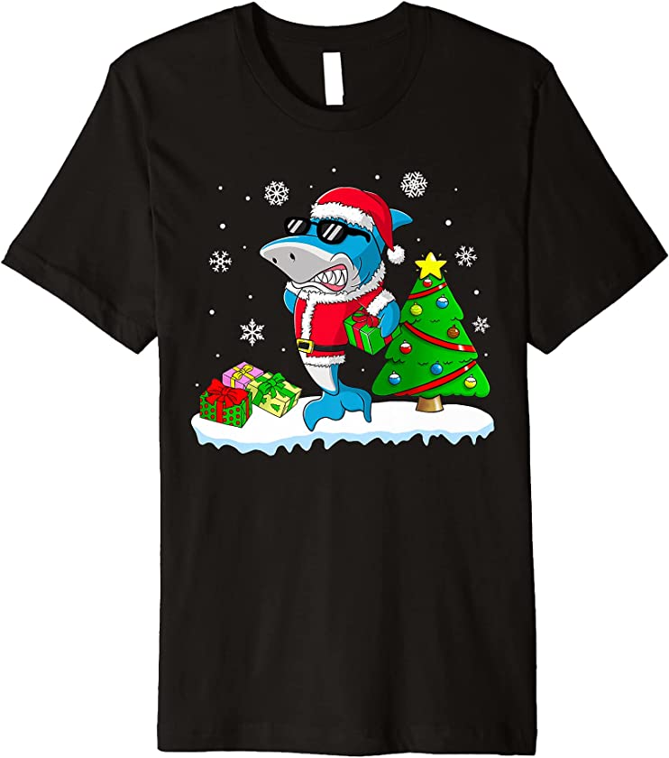 Cute Shark Santa Claus Merry Christmas xmas Gift Women Kids Premium T-Shirt