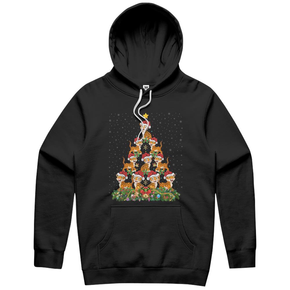 Tiger Xmas Tree Gift Santa Hat Tiger Christmas Hoodie