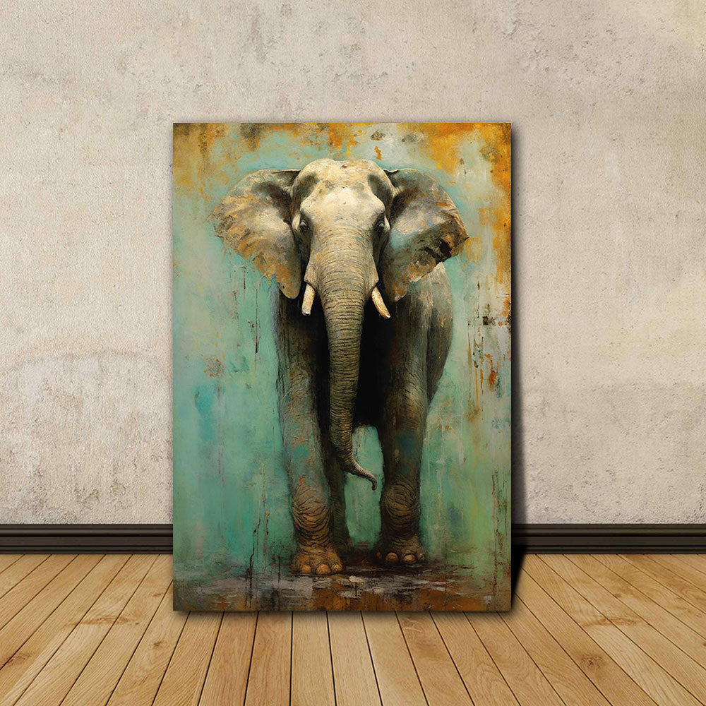 Abstract African Elephant Landscape Oil Canvas, Elephant Canvas Print, Home Decor Wall Art