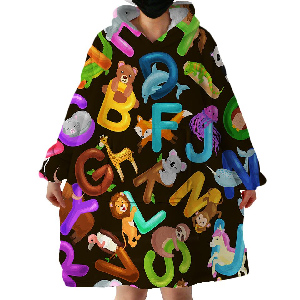 Animal Alphabets Swlf1394 Hoodie Wearable Blanket