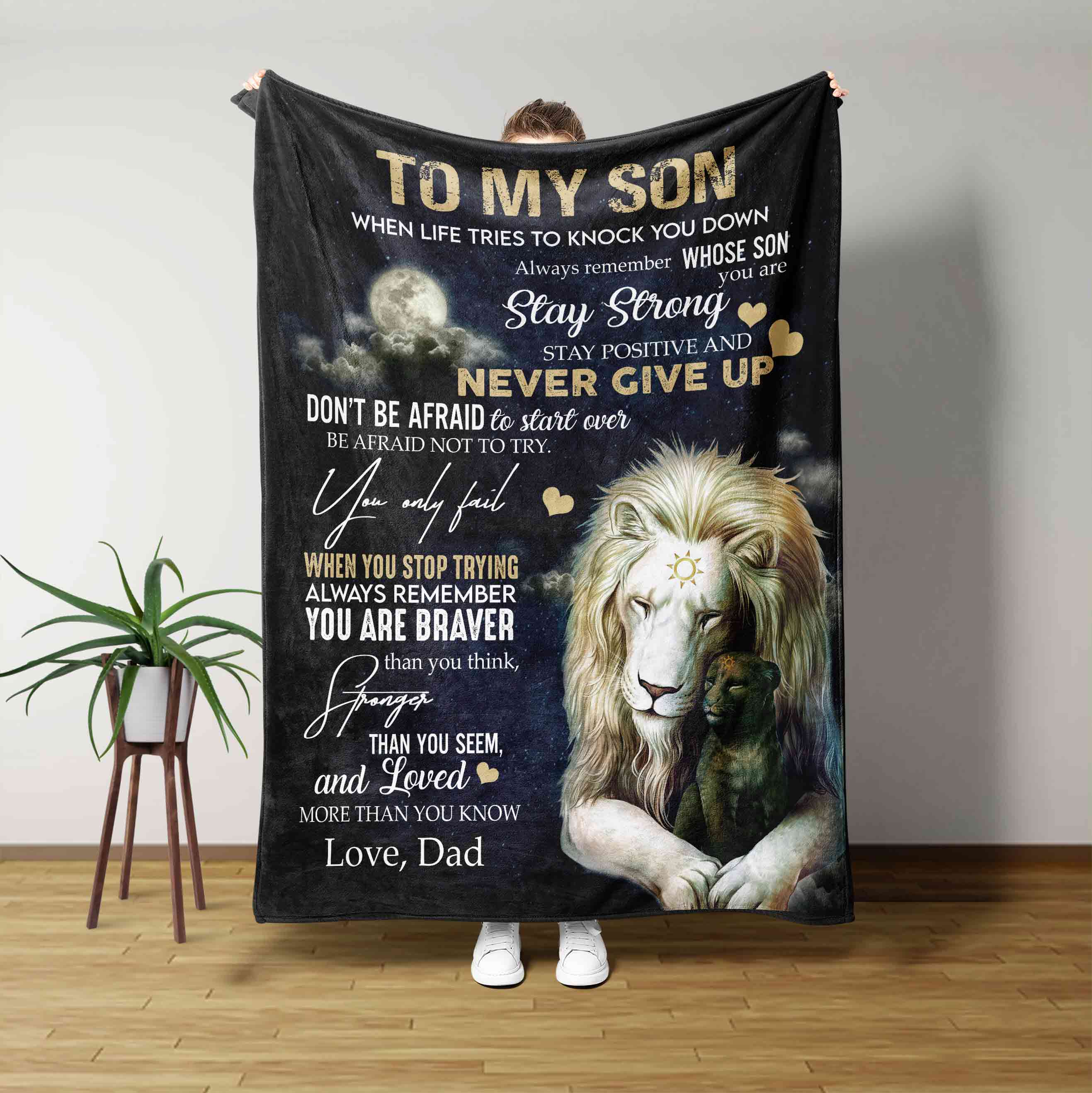 To My Son Blanket, Lion Blanket, Moon Blanket, Custom Name Blanket, Family Blanket, Gift Blanket