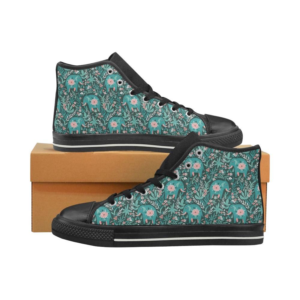 Elephants jungle pattern Men’s High Top Shoes Black