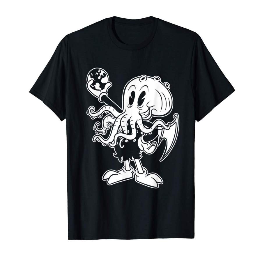 Blackcraft Cute Cthulhu Baphomet 30S Vintage Cartoon T-Shirt Men Printed T Shirts