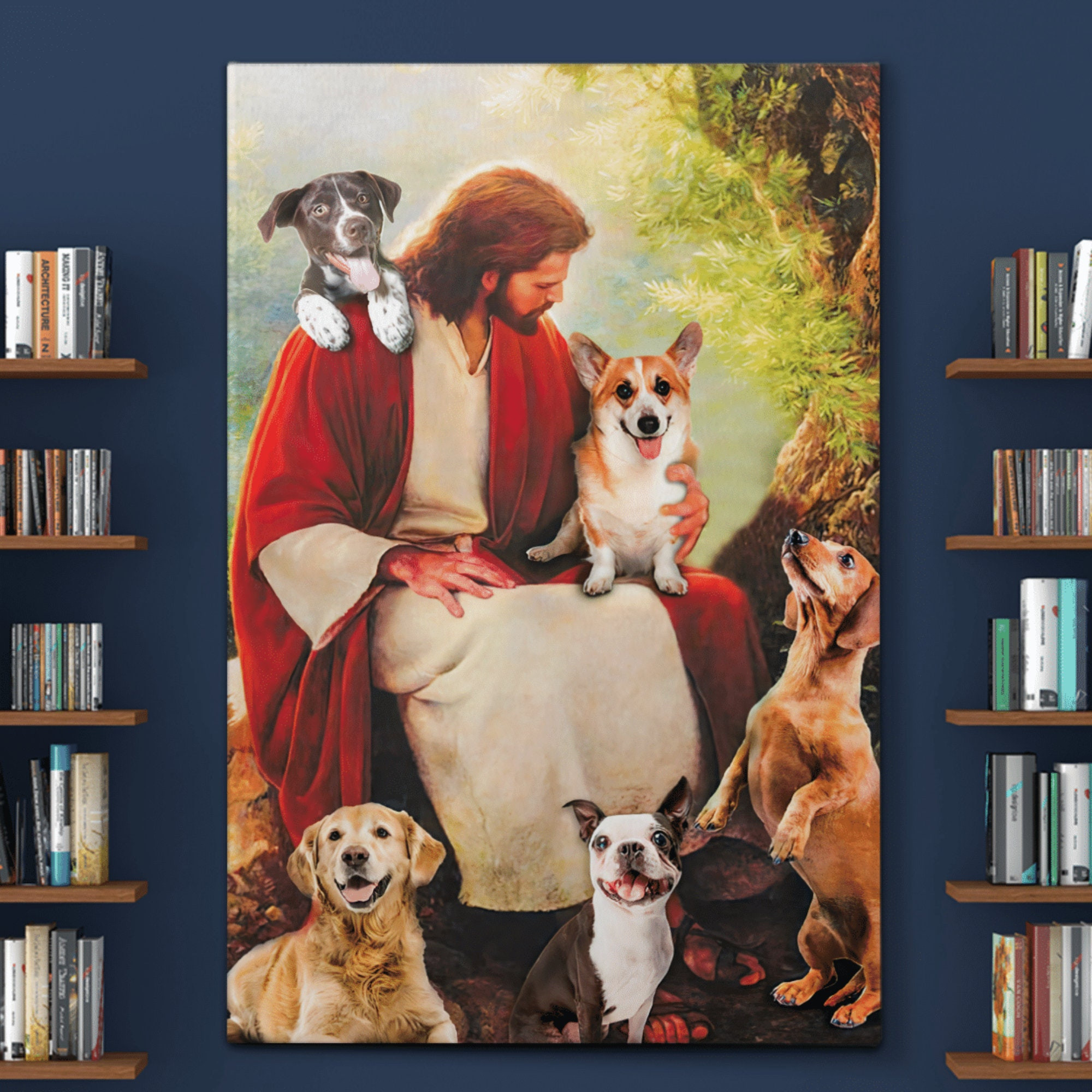 God Surrounded By Dogs Angels Canvas, Christian Canvas, God Canvas | Wall Decor, Home Decor | Birthday, Thanksgiving, Christmas Gift