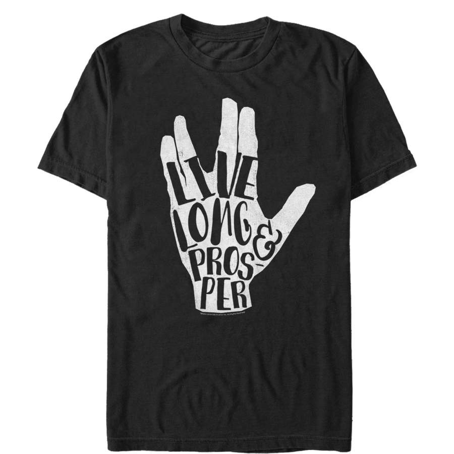 Star Trek Men’s Live Prosper Vulcan Salute Hand  T Shirt