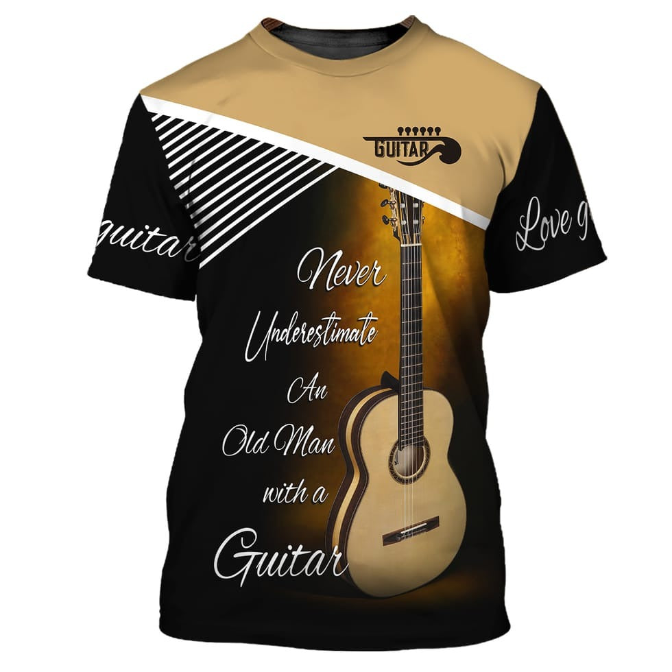 Old Man With Guitar 3D Shirt, Love Guitar T Shirt, Men’S Guitarist Shirt