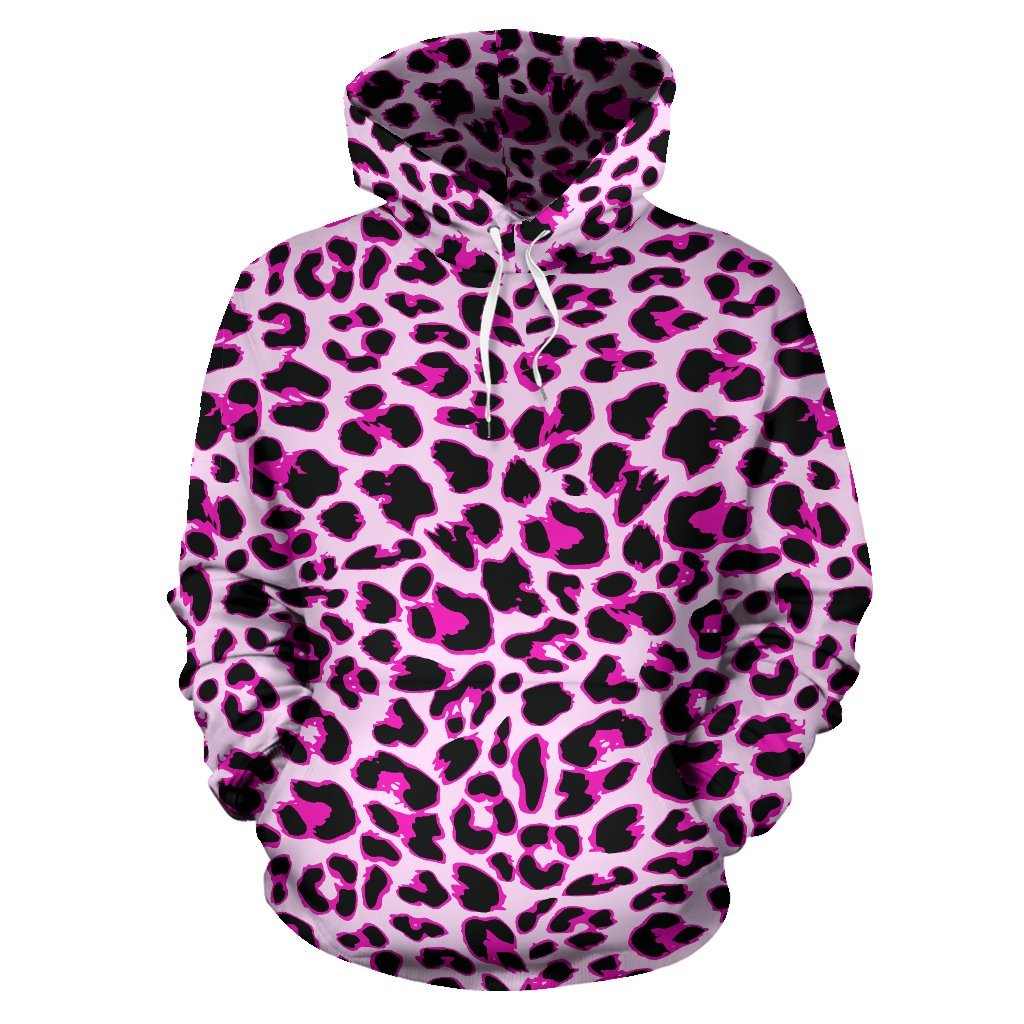 Pink Leopard Print Pullover Hoodie