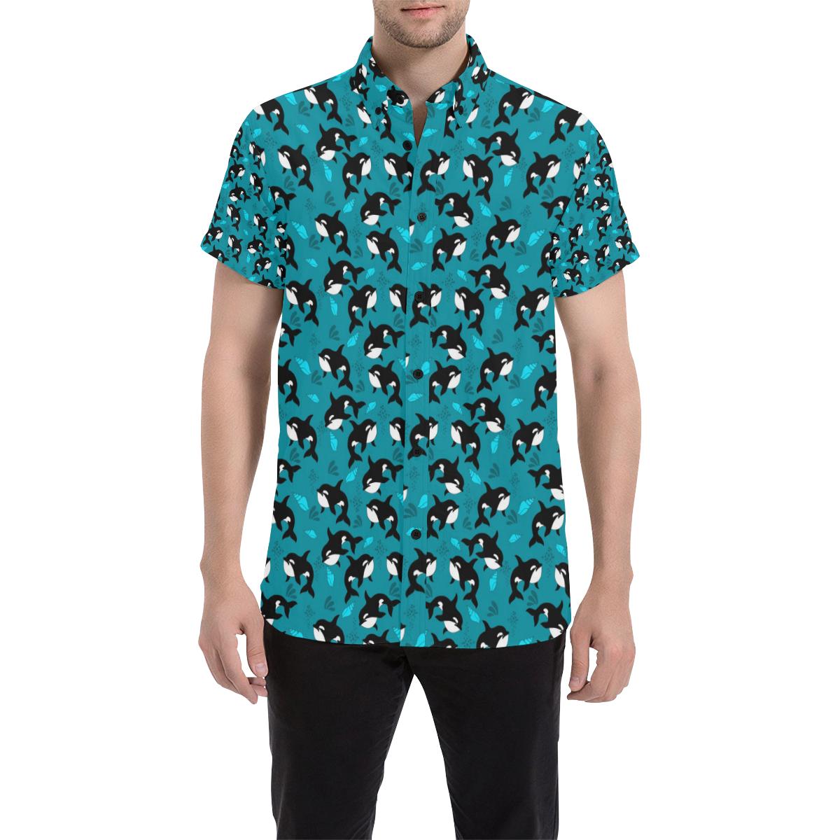 Whale Sea Design Themed Print Men Button Up Shirt