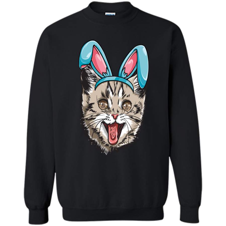 Easter Bunny Cat T shirt Kitty Kitten Girls Boys Kids Women Printed Crewneck Pullover Sweatshirt 8 oz