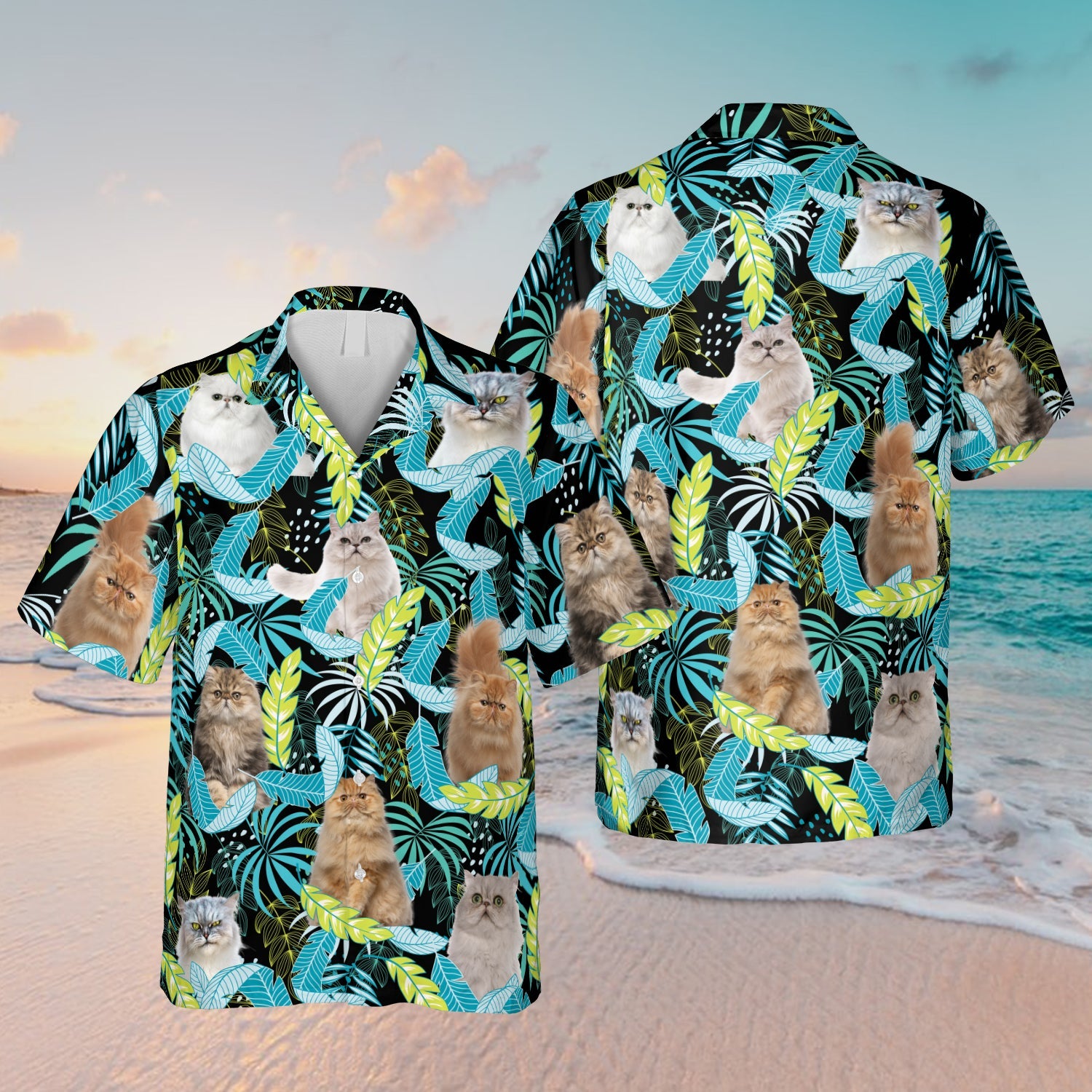 Cute Persian Cat Neon Leaves Hawaii Clothing For Men Ha77081