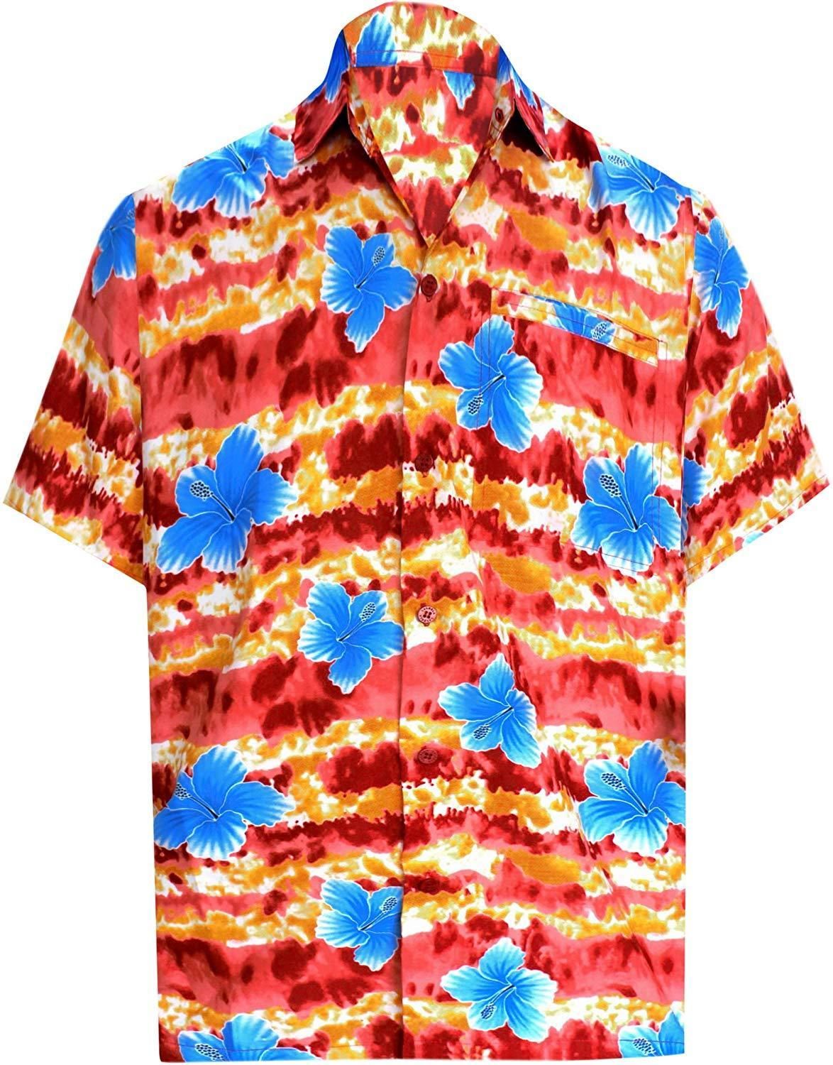 La Leela Hawaii Shirt For Men Short Sleeve Beach Palm Tree Blue Ha87217