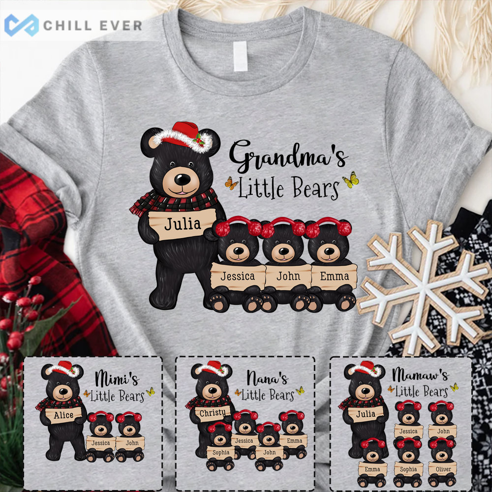 Personalized Christmas Grandma Little Bears Shirt, Christmas Nana Shirt with Bears, Custom Mimi Shirt for Christmas, Gigi Bear Xmas Shirt