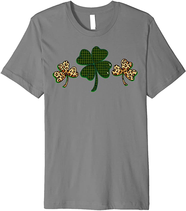 St Patricks Day Gift Shamrock Clover Leopard Plaid Premium T-Shirt