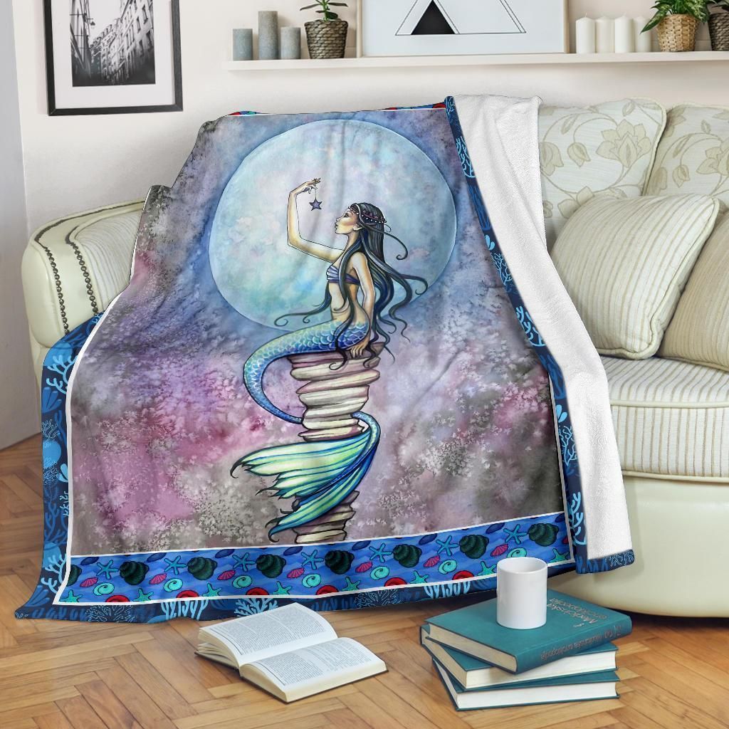 [Personalized Name] Little Mermaid Under The Moon Fleece Blanket, Sherpa Blanket, Gift For Family Member, Friends Gift, Christmas Gift, Home Decor, Home Living