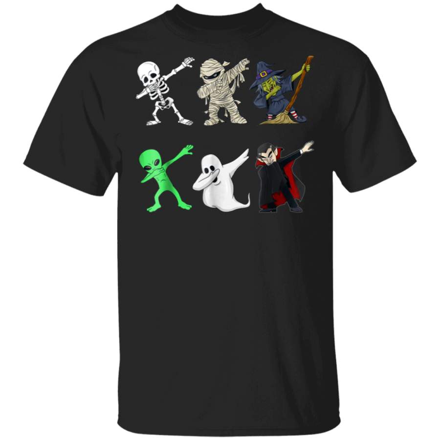 Dabbing Skeleton And Monsters Halloween Dracula T Shirt